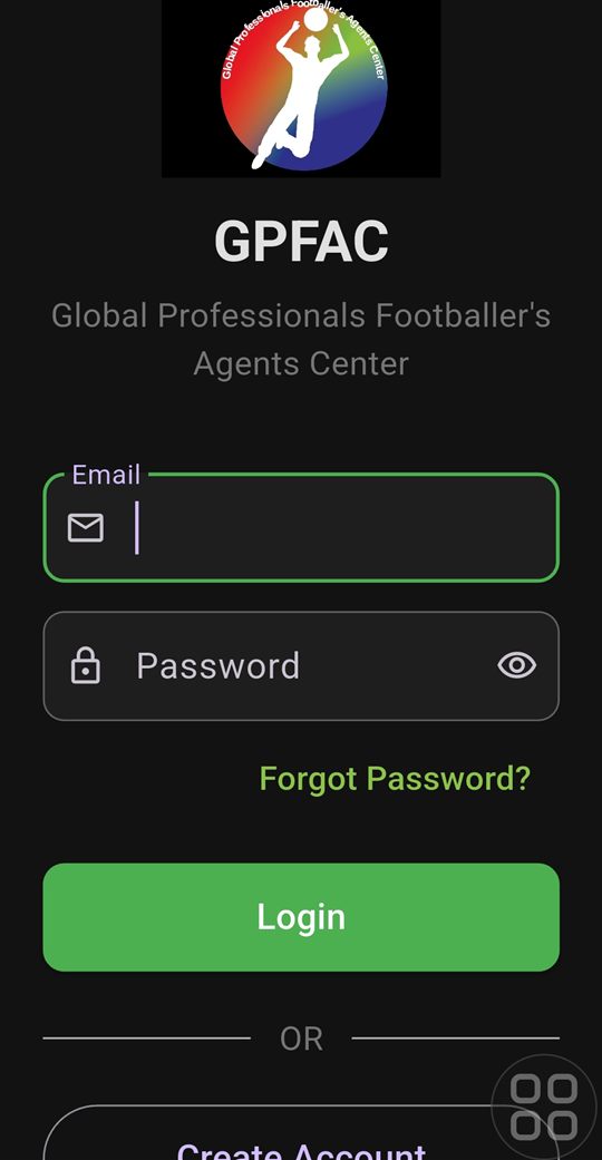 GPFAC login screen with email and password fields